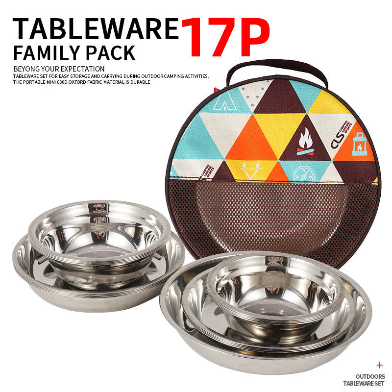 Stainless Steel Dinner Plate 17-piece Set Camping Barbecue  Portable Plate